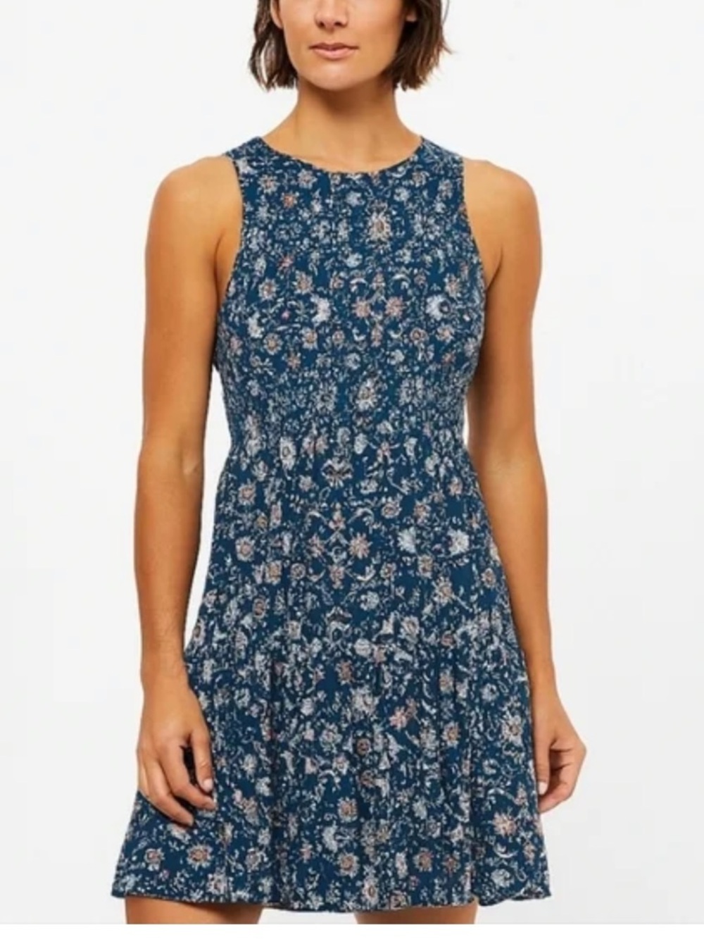 Princess Vera Wang Blue Smocked Sleeveless Blue Floral Sundress Large
